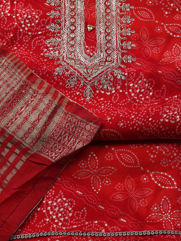 Neck Embroidered Cotton Blend Unstitched Suit With Dupatta