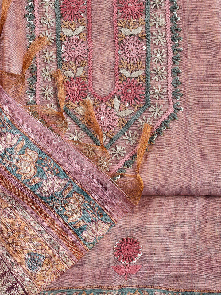 Neck Embroidery Chanderi Unstitched Suit Piece With Dupatta