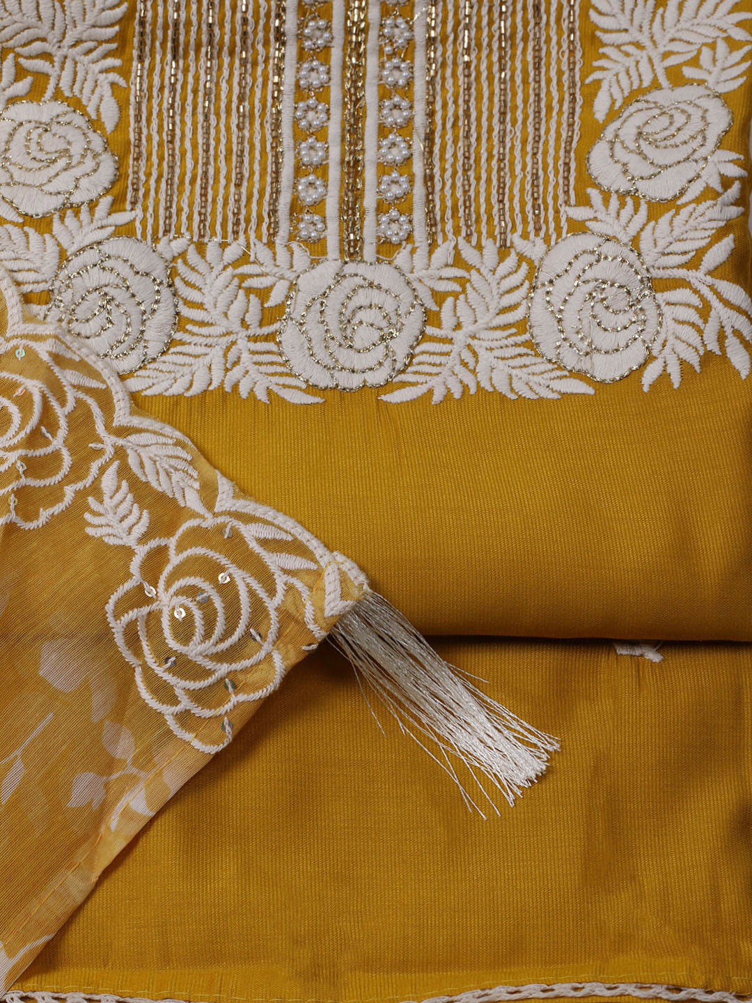 Neck Embroidered Chanderi Unstitched Suit With Dupatta