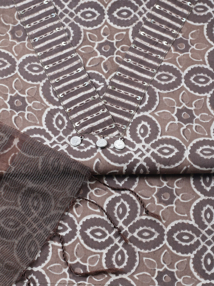 Embroidered Cotton Blend Unstitched Suit With Pant &amp; Dupatta