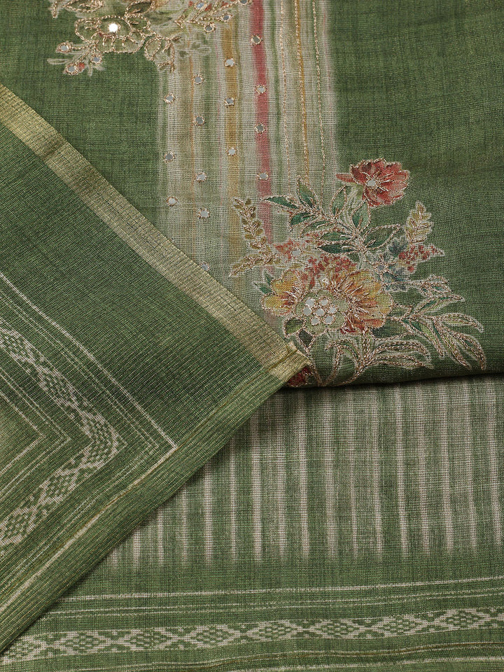 Embroidered Tissue Unstitched Suit With Pant &amp; Dupatta