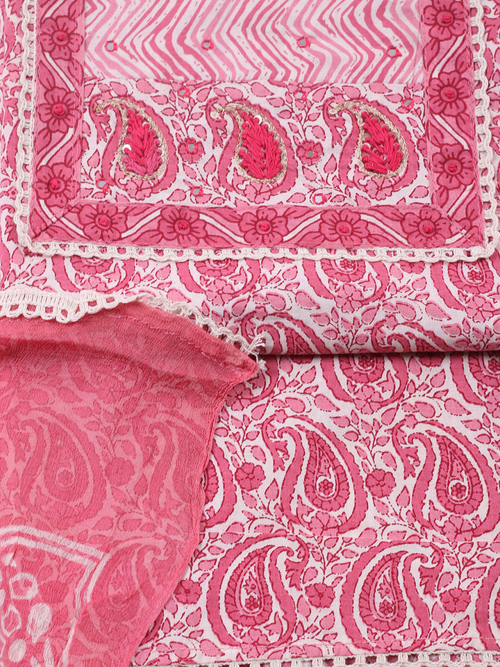 Embroidered Cotton Blend Unstitched Suit With Pant &amp; Dupatta