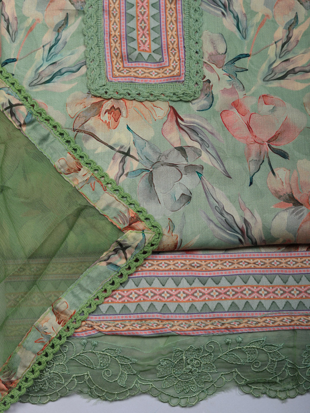 Embroidered Cotton Blend Unstitched Suit With Pant &amp; Dupatta