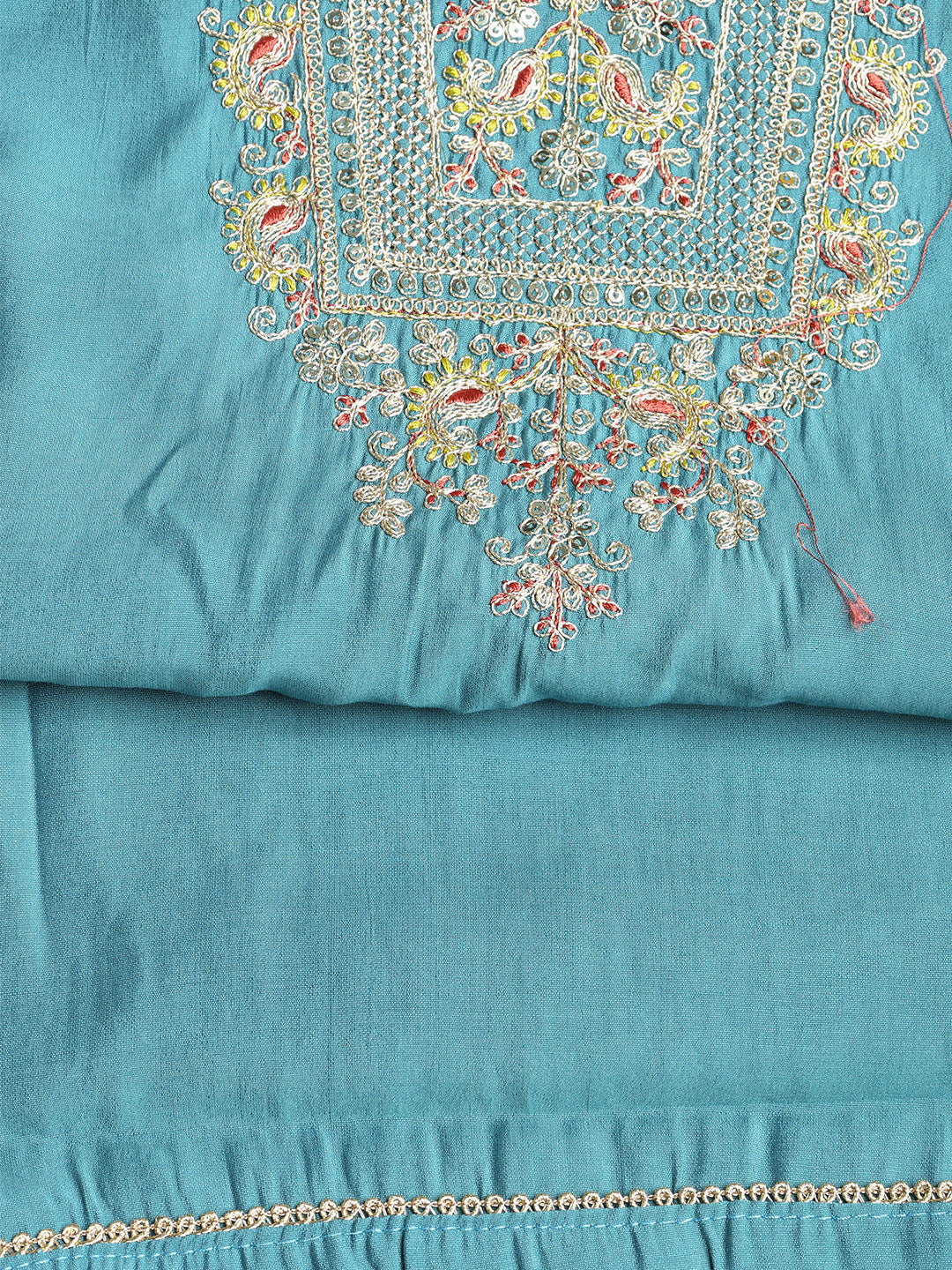 Neck Embroidered Cotton Blend Unstitched Suit With Dupatta