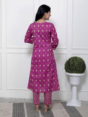 Printed Cotton Blend Kurta With Pants & Dupatta