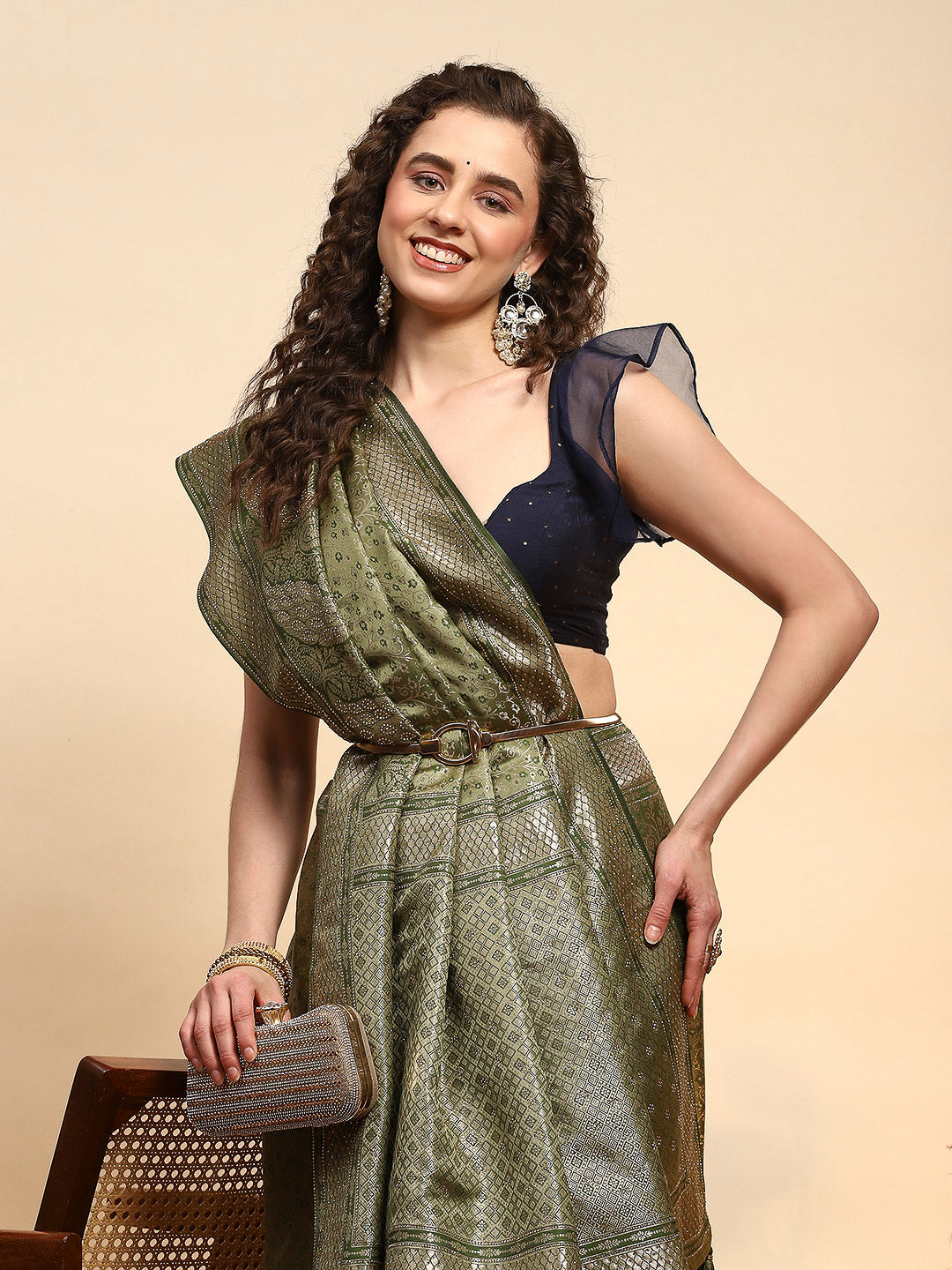 Embroidered Satin Saree