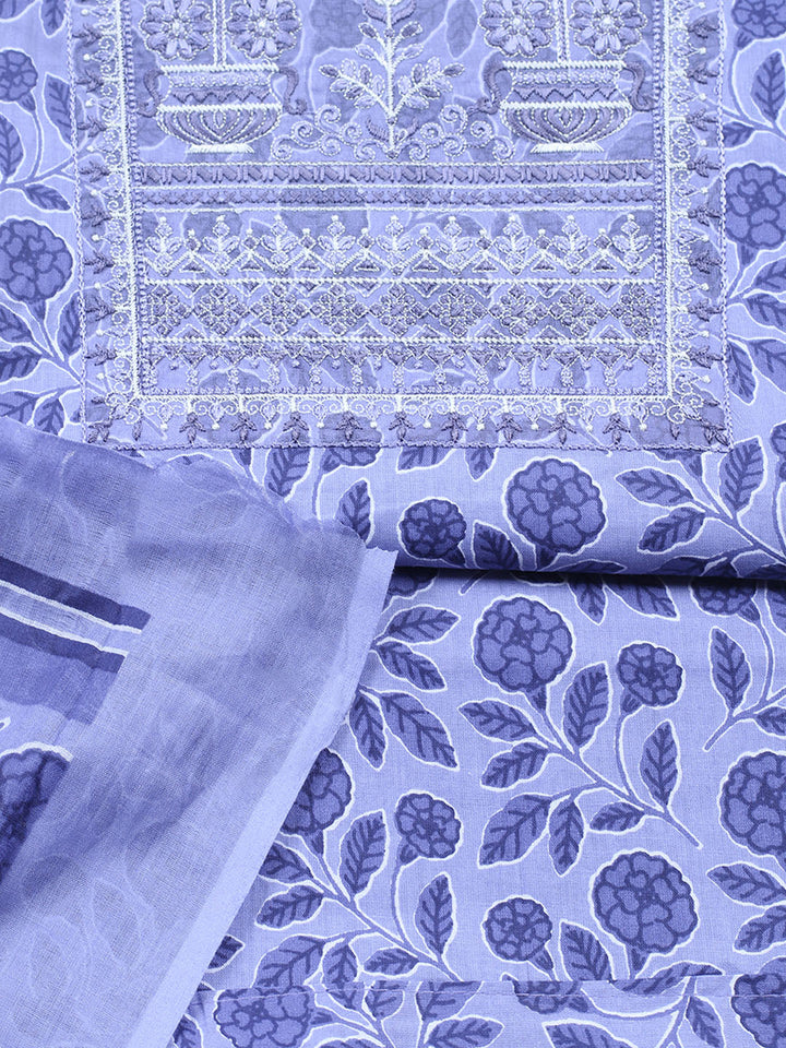 Embroidered Cotton Blend Unstitched Suit With Pant &amp; Dupatta