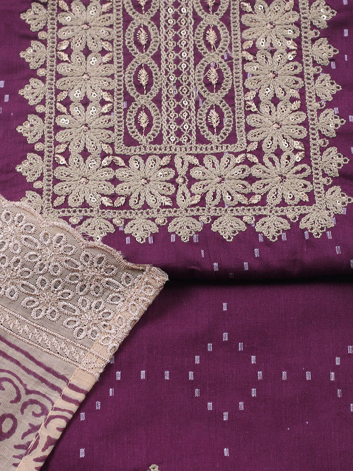 Embroidered Cotton Blend Unstitched Suit With Pant &amp; Dupatta