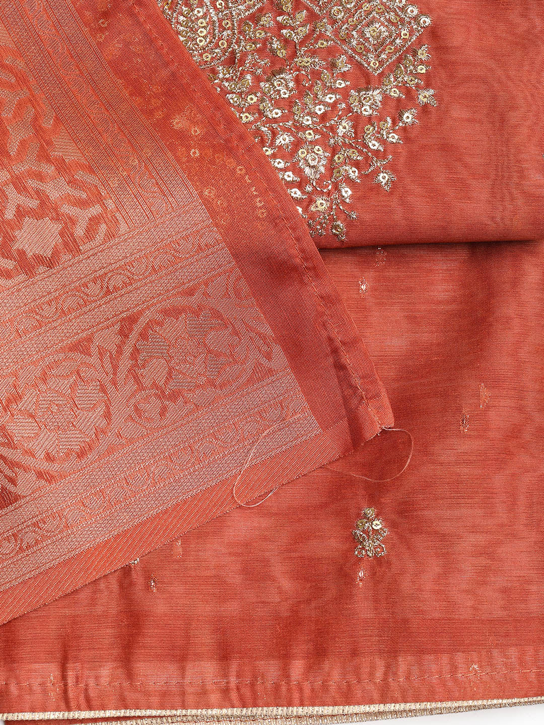 Neck Embroidered Chanderi Unstitched Suit With Dupatta