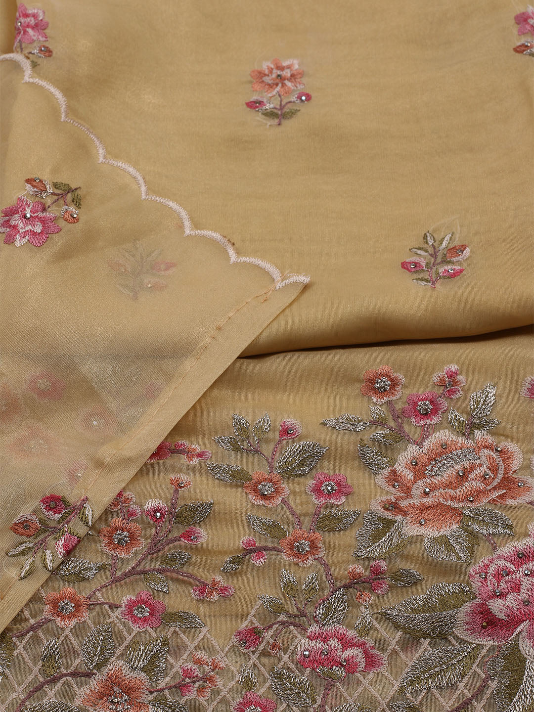 Embroidered Organza Unstitched Suit With Dupatta