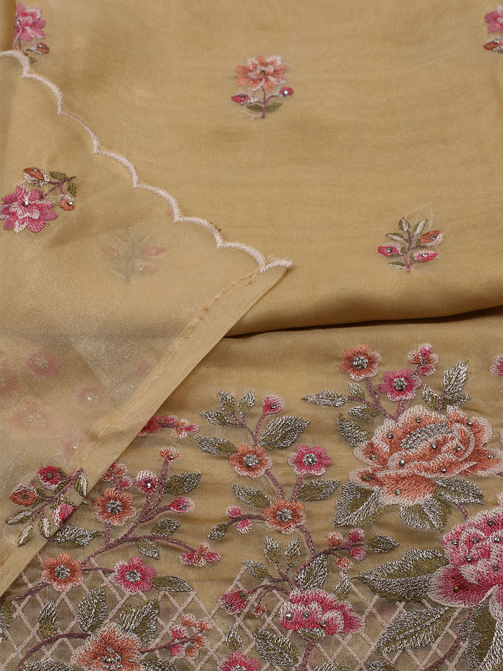 Embroidered Organza Unstitched Suit With Dupatta