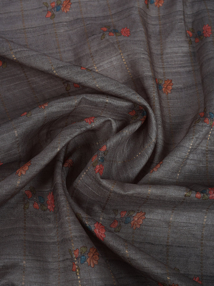 Floral Print Tussar Silk Saree