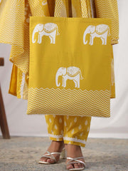 Printed Cotton Kurta With Pants & Dupatta With Bag