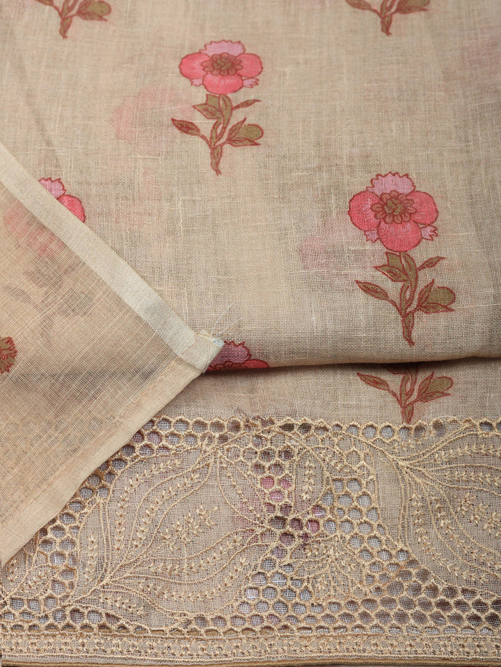Embroidered Linen Blend Unstitched Suit With Pant &amp; Dupatta