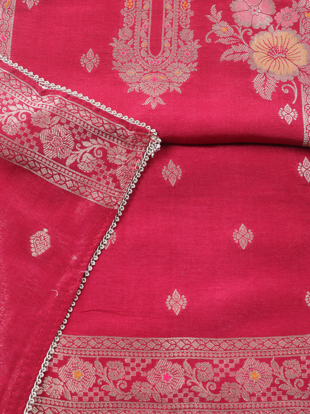Woven Design Chanderi Unstitched Suit With Pant &amp; Dupatta