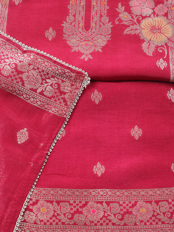 Woven Design Chanderi Unstitched Suit With Pant &amp; Dupatta