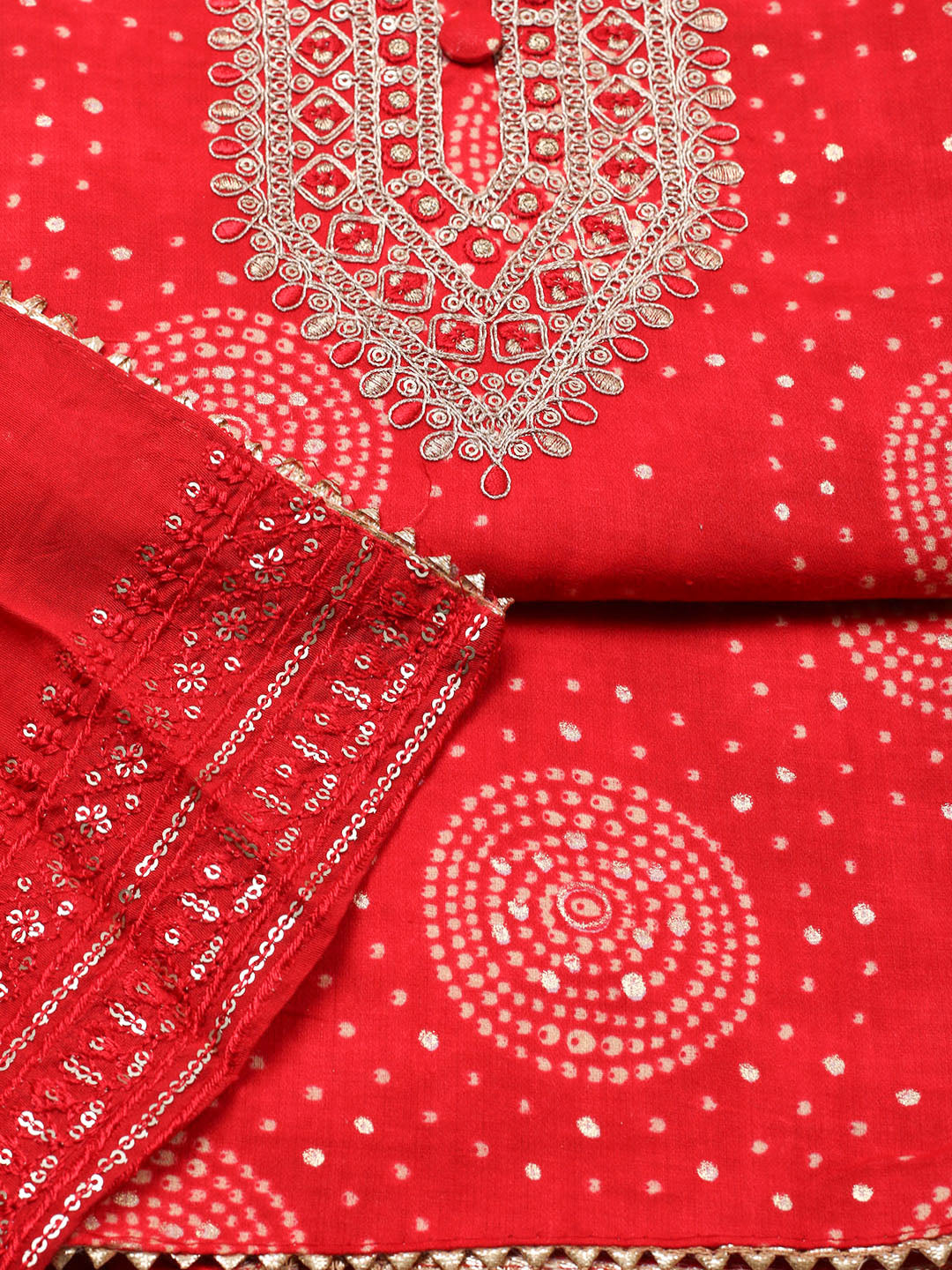 Embroidered Cotton Unstitched Suit With Pant &amp; Dupatta