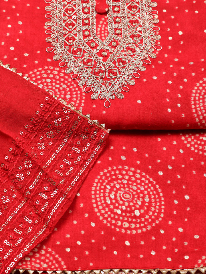 Embroidered Cotton Unstitched Suit With Pant &amp; Dupatta