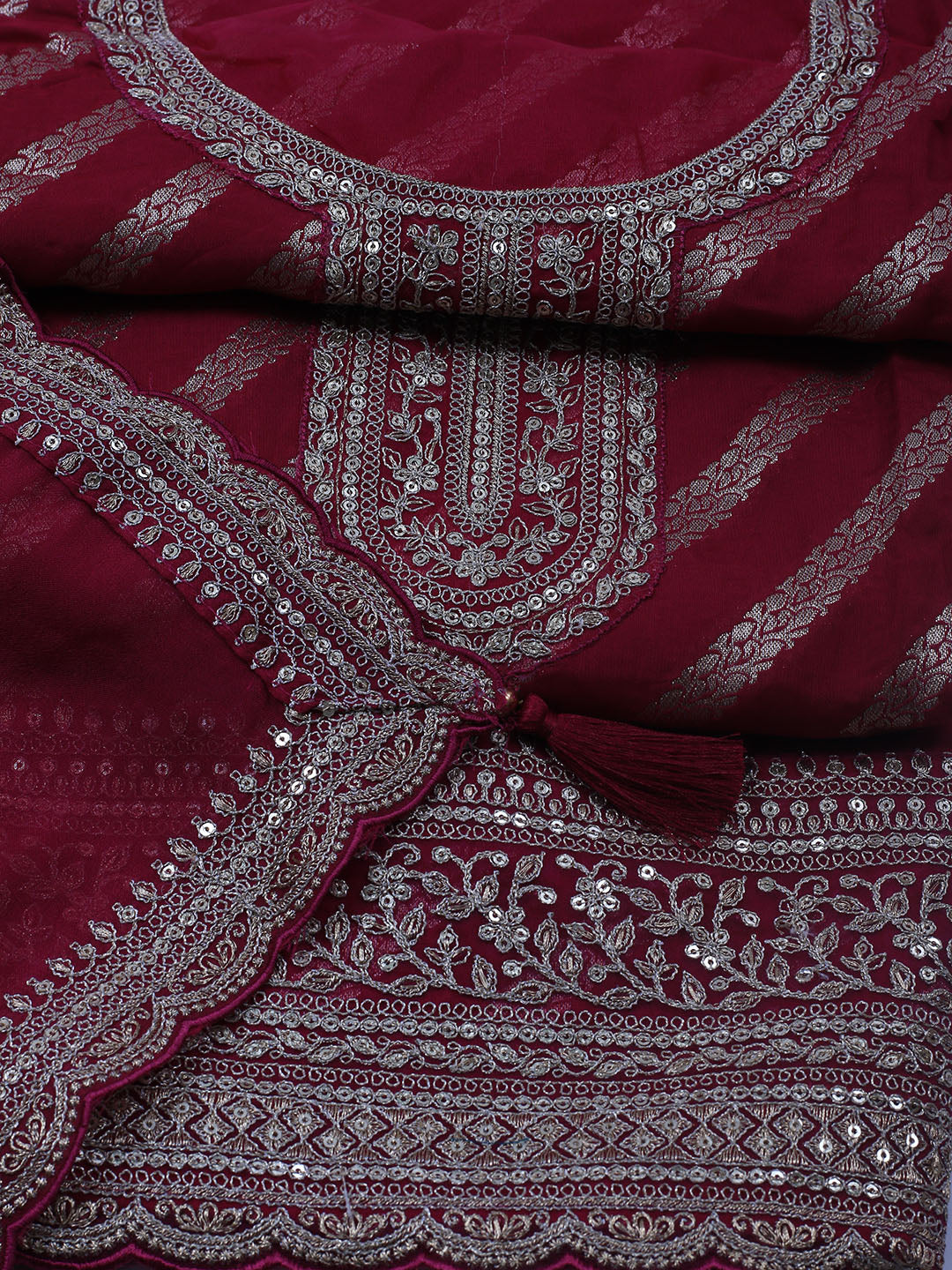Zari Jaal Art Silk Unstitched Suit Piece With Dupatta