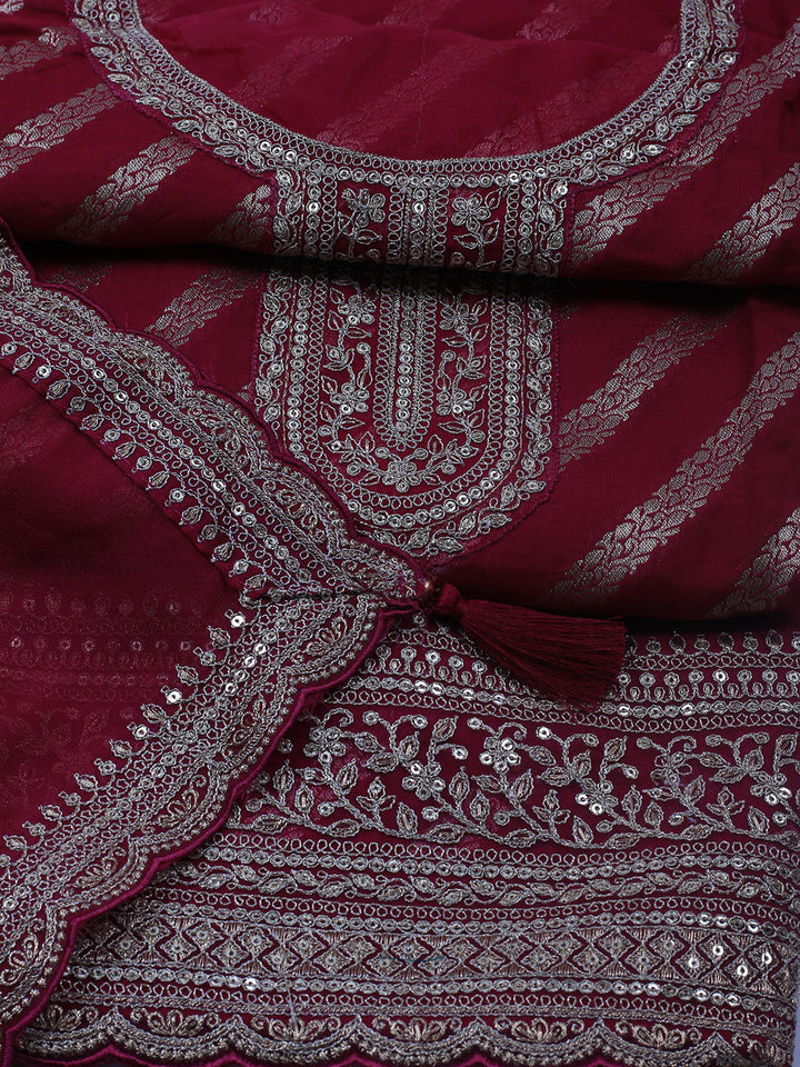 Zari Jaal Art Silk Unstitched Suit Piece With Dupatta