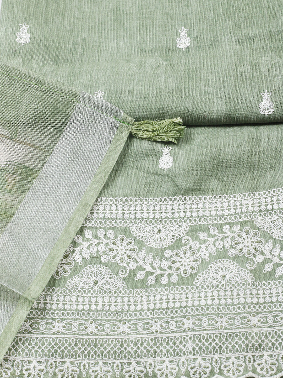Embroidered Linen Blend Unstitched Suit With Pant &amp; Dupatta