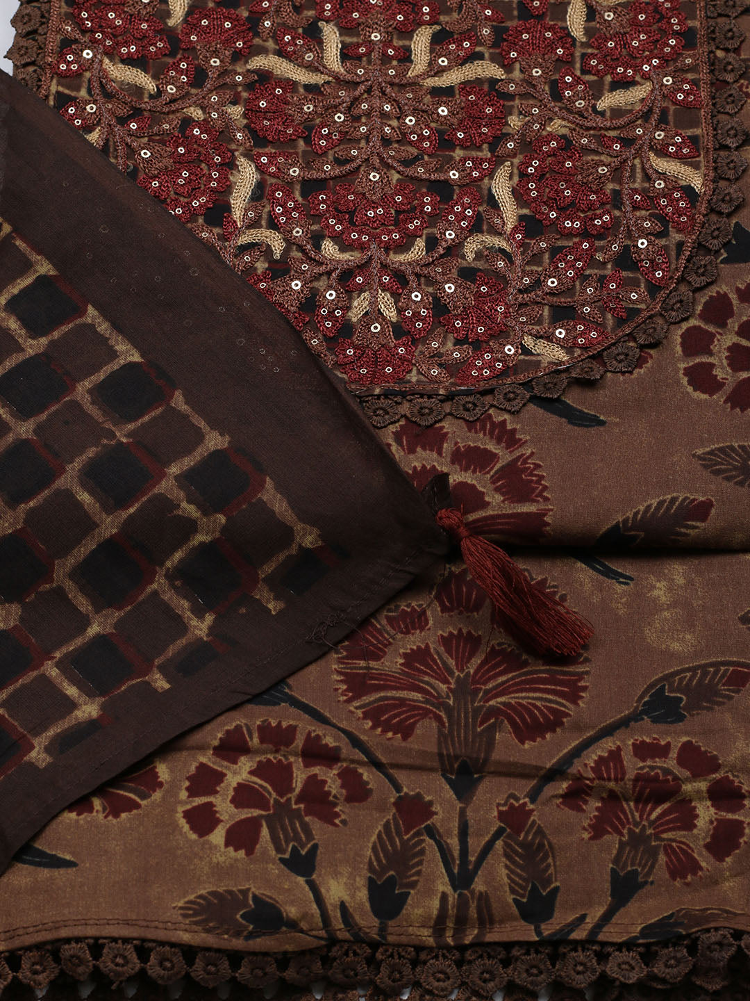 Embroidered Cotton Blend Unstitched Suit With Pant &amp; Dupatta