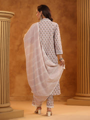 Printed Cotton Blend Kurta With Pants & Dupatta