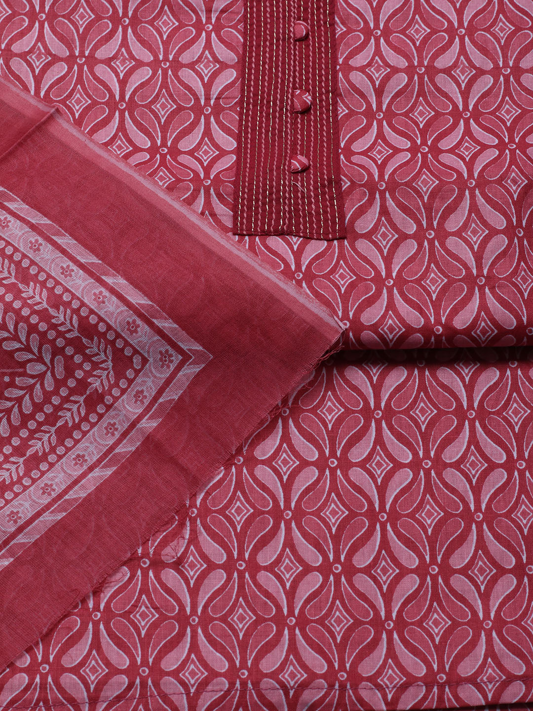 Printed Cotton Blend Unstitched Suit With Dupatta
