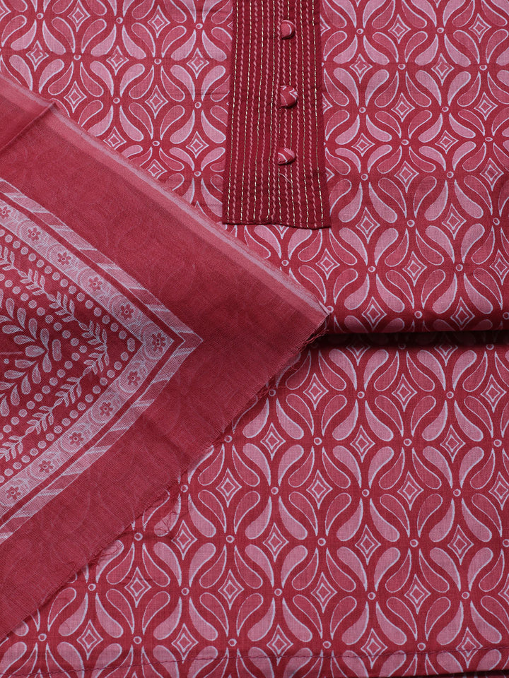Printed Cotton Blend Unstitched Suit With Dupatta