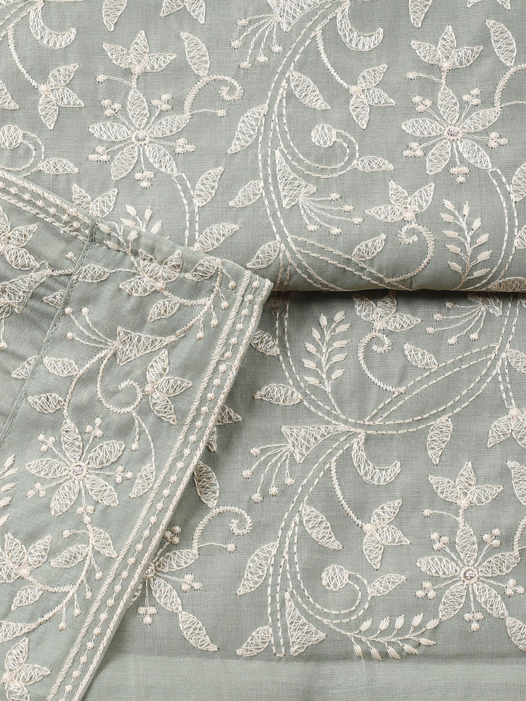 Embroidered, Cotton Blend Unstitched Suit With Pant &amp; Dupatta
