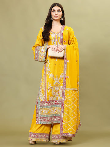 Gota Embroidered Georgette Kurta With Palazzo And Dupatta