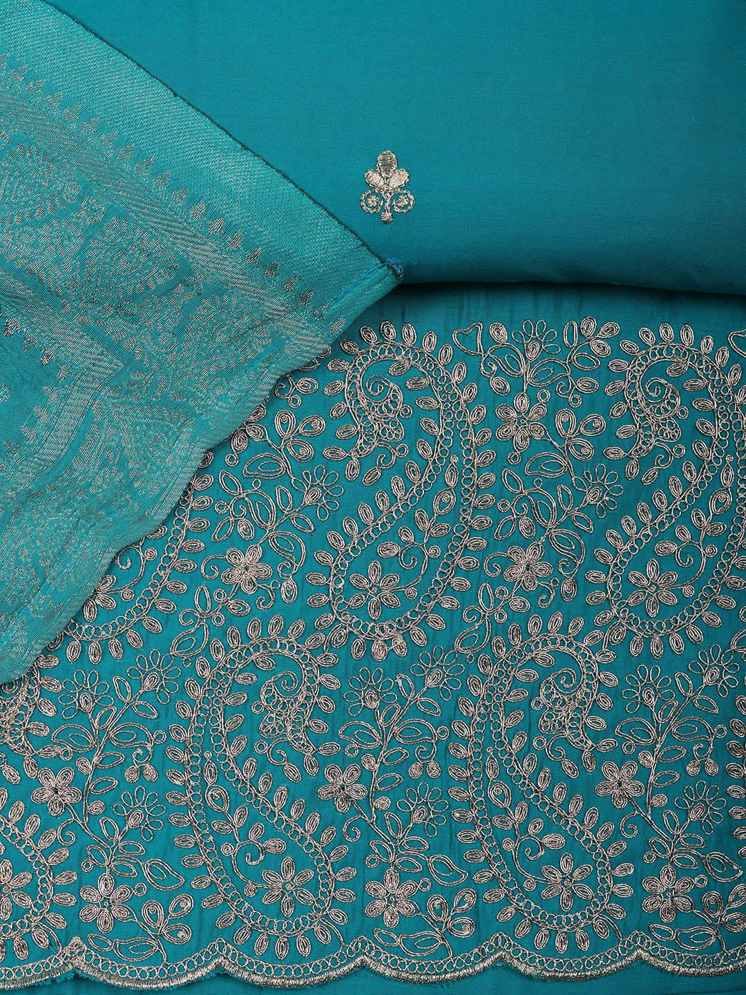 Embroidered Chanderi Unstitched Suit With Pant &amp; Dupatta