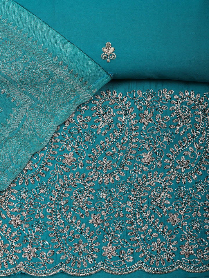 Embroidered Chanderi Unstitched Suit With Pant &amp; Dupatta