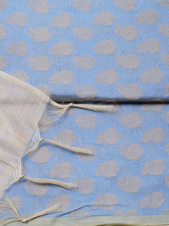 Printed Chanderi Unstitched Suit With Pant &amp; Dupatta