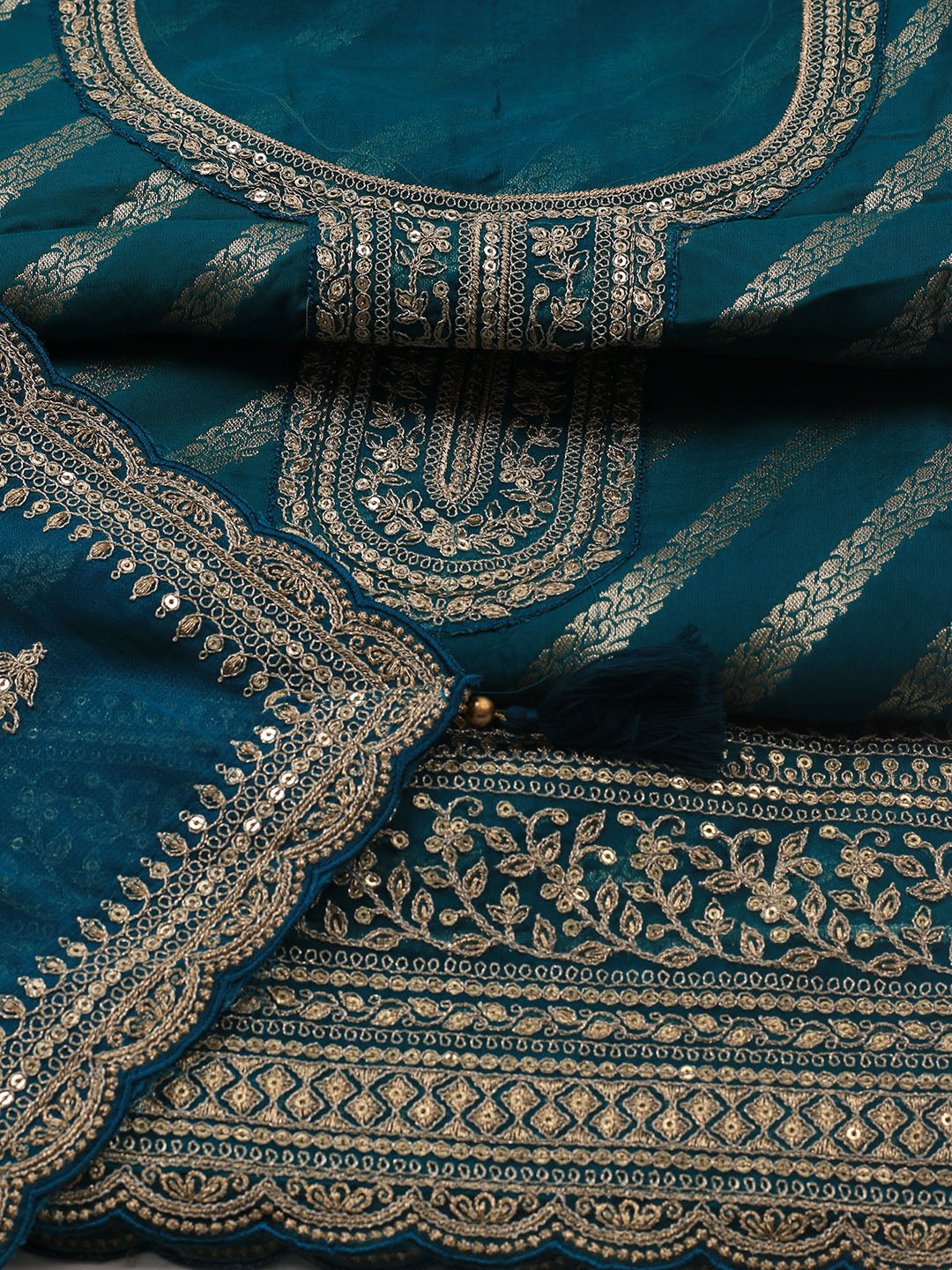 Zari Jaal Art Silk Unstitched Suit Piece With Dupatta