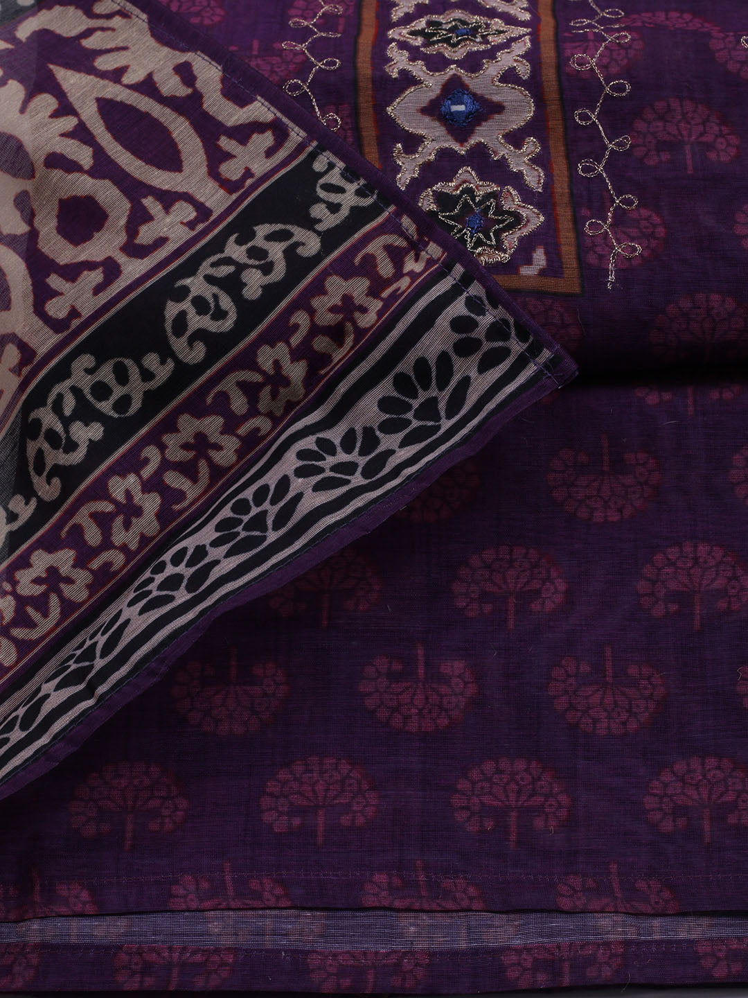 Printed Cotton Blend Unstitched Suit With Dupatta