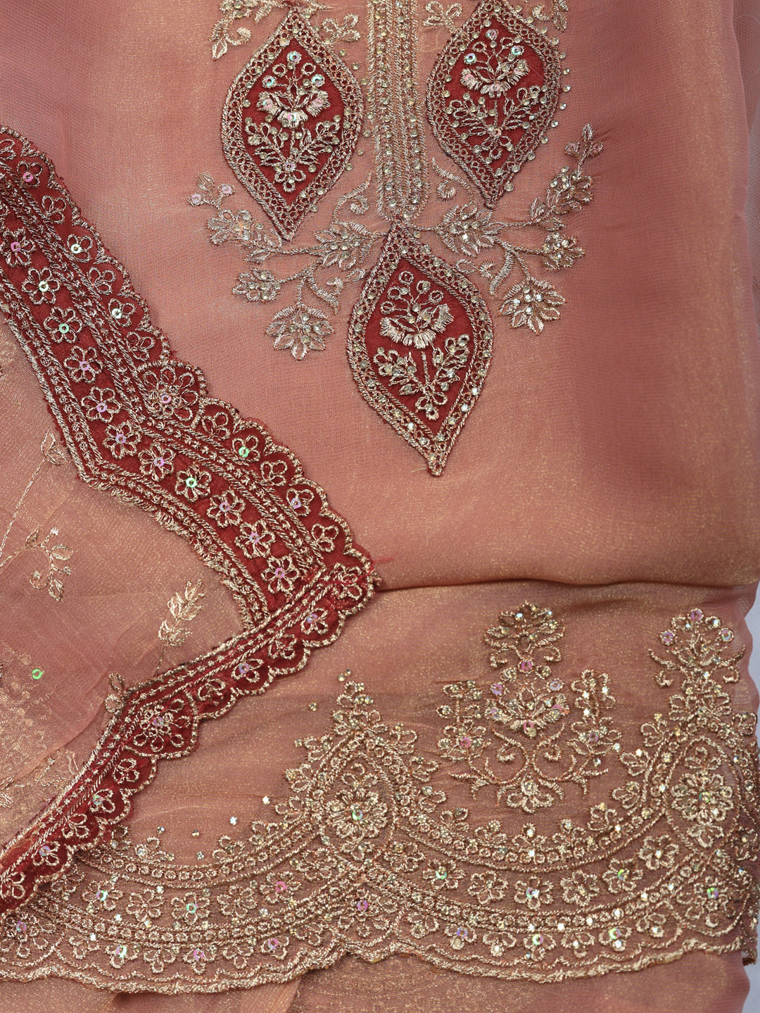 Embroidered Tissue Unstitched Suit With Pant &amp; Dupatta