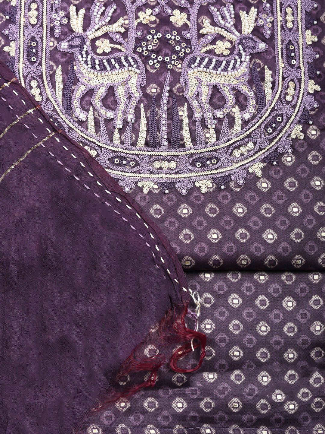 Embroidered Cotton Blend Unstitched Suit With Pant &amp; Dupatta
