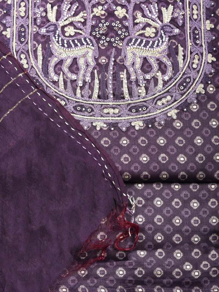 Embroidered Cotton Blend Unstitched Suit With Pant &amp; Dupatta