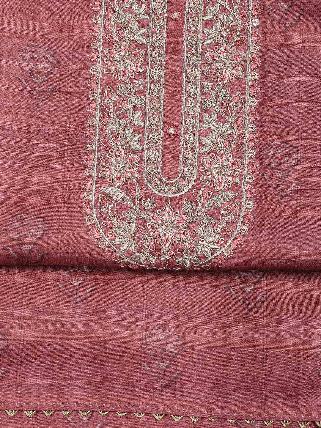 Printed Chanderi Unstitched Suit With Dupatta