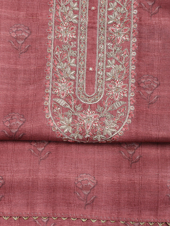 Printed Chanderi Unstitched Suit With Dupatta