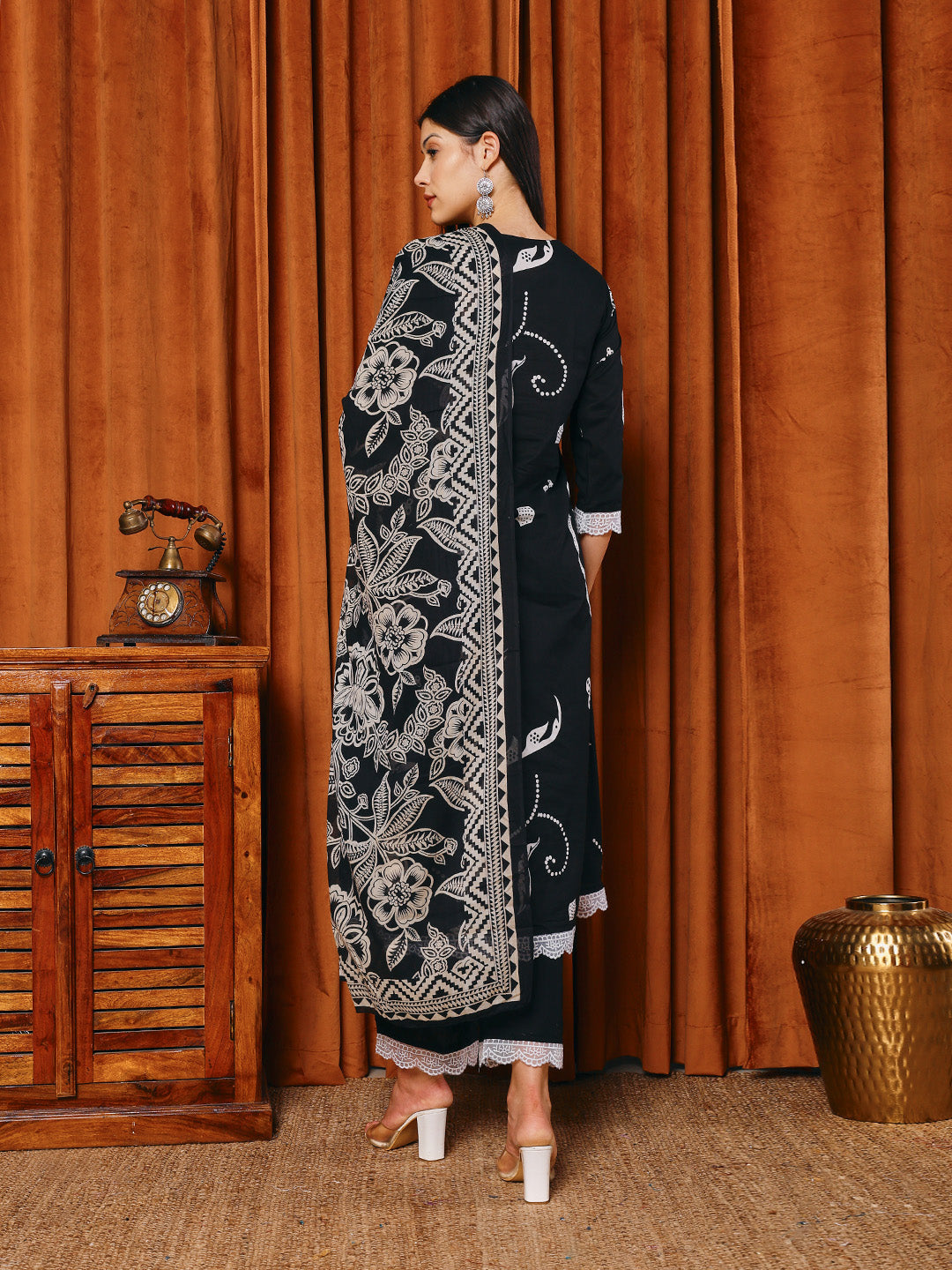 Printed Cotton Blend Kurta With Pants &amp; Dupatta