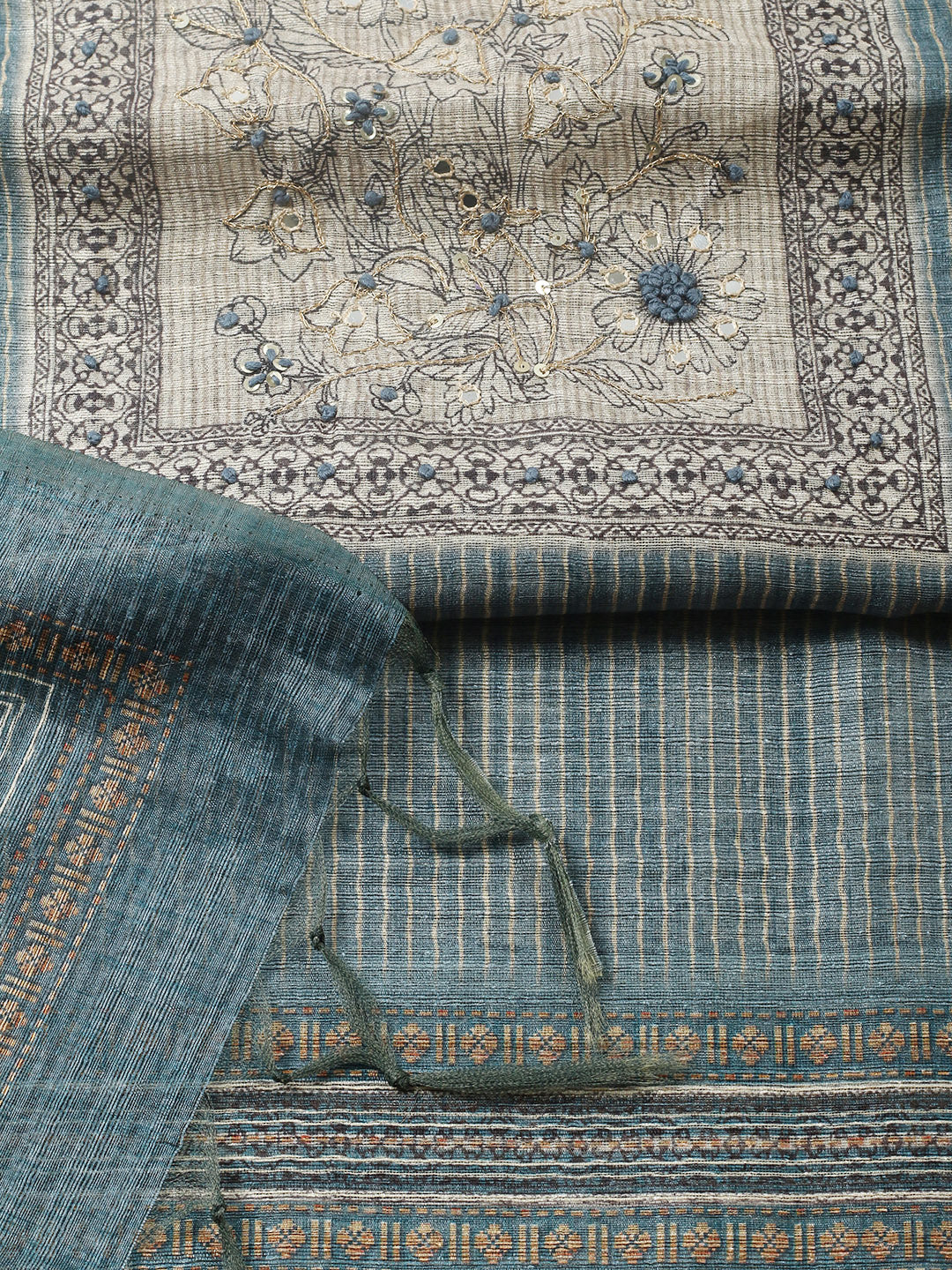 Embroidered Chanderi Unstitched Suit With Pant &amp; Dupatta