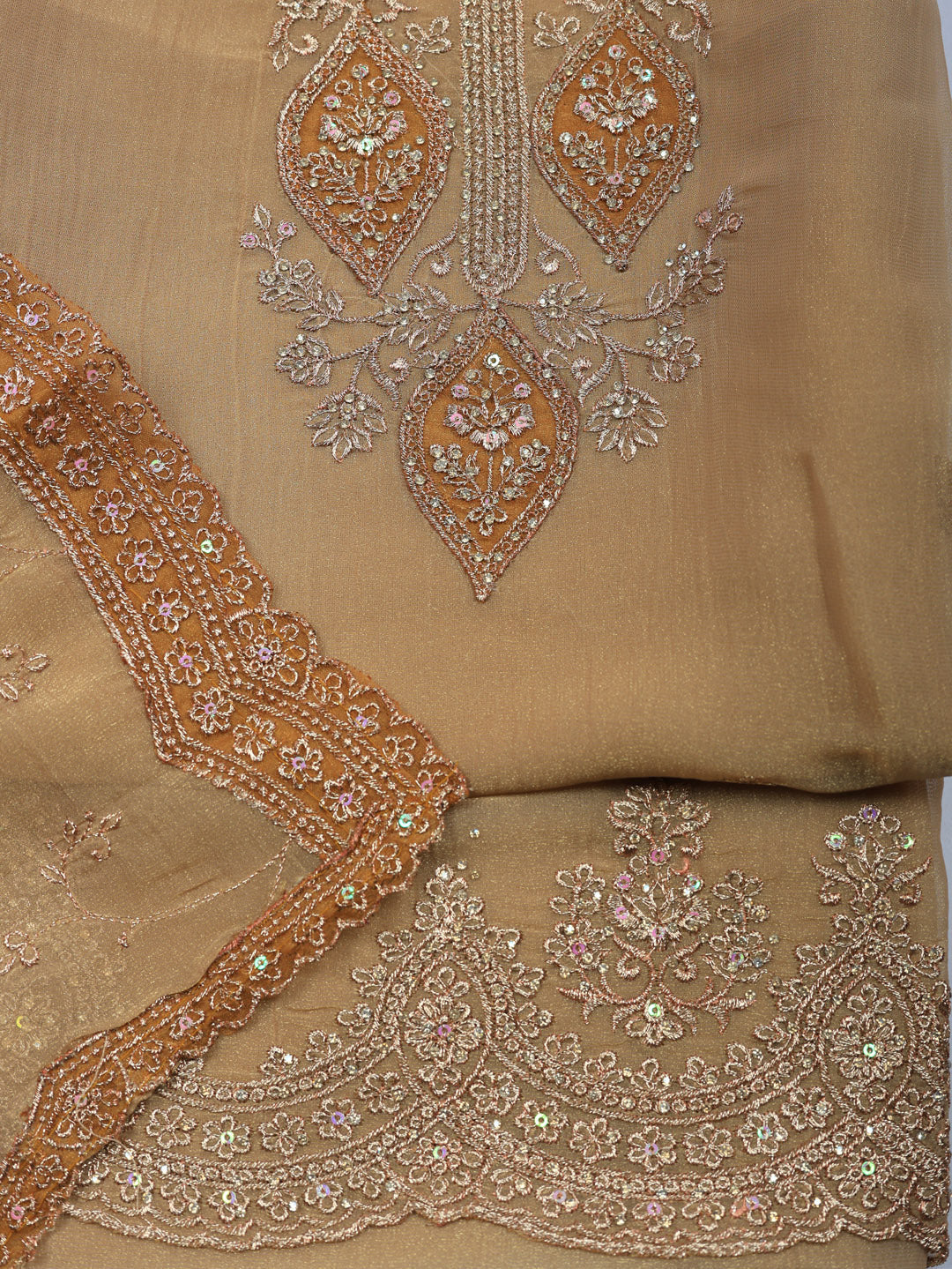 Embroidered Tissue Unstitched Suit With Pant &amp; Dupatta