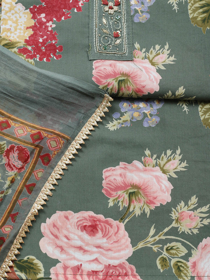 Embroidered Cotton Blend Unstitched Suit With Pant &amp; Dupatta