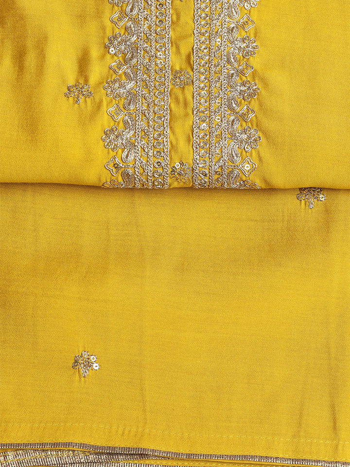 Neck Embroidered Chanderi Unstitched Suit With Dupatta