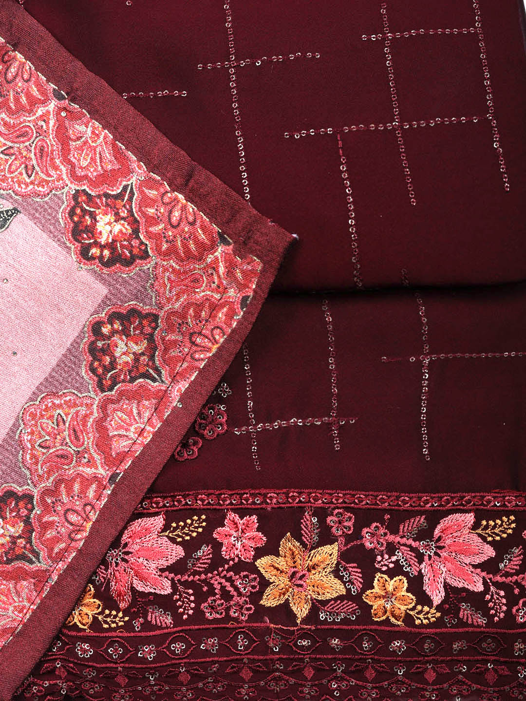 Woven Design Georgette Unstitched Suit With Pant &amp; Dupatta