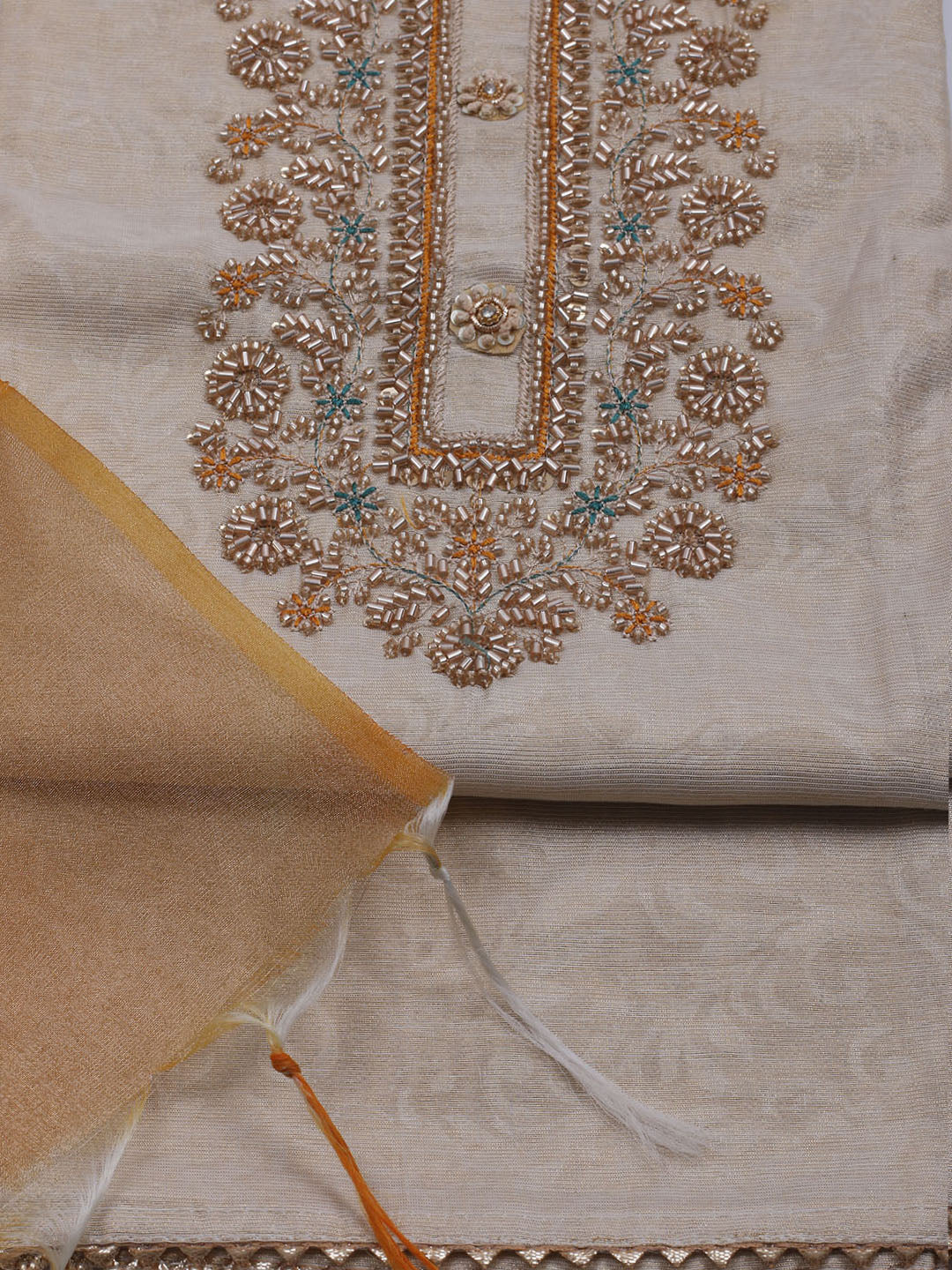 Neck Embroidered Tissue Unstitched Suit With Dupatta