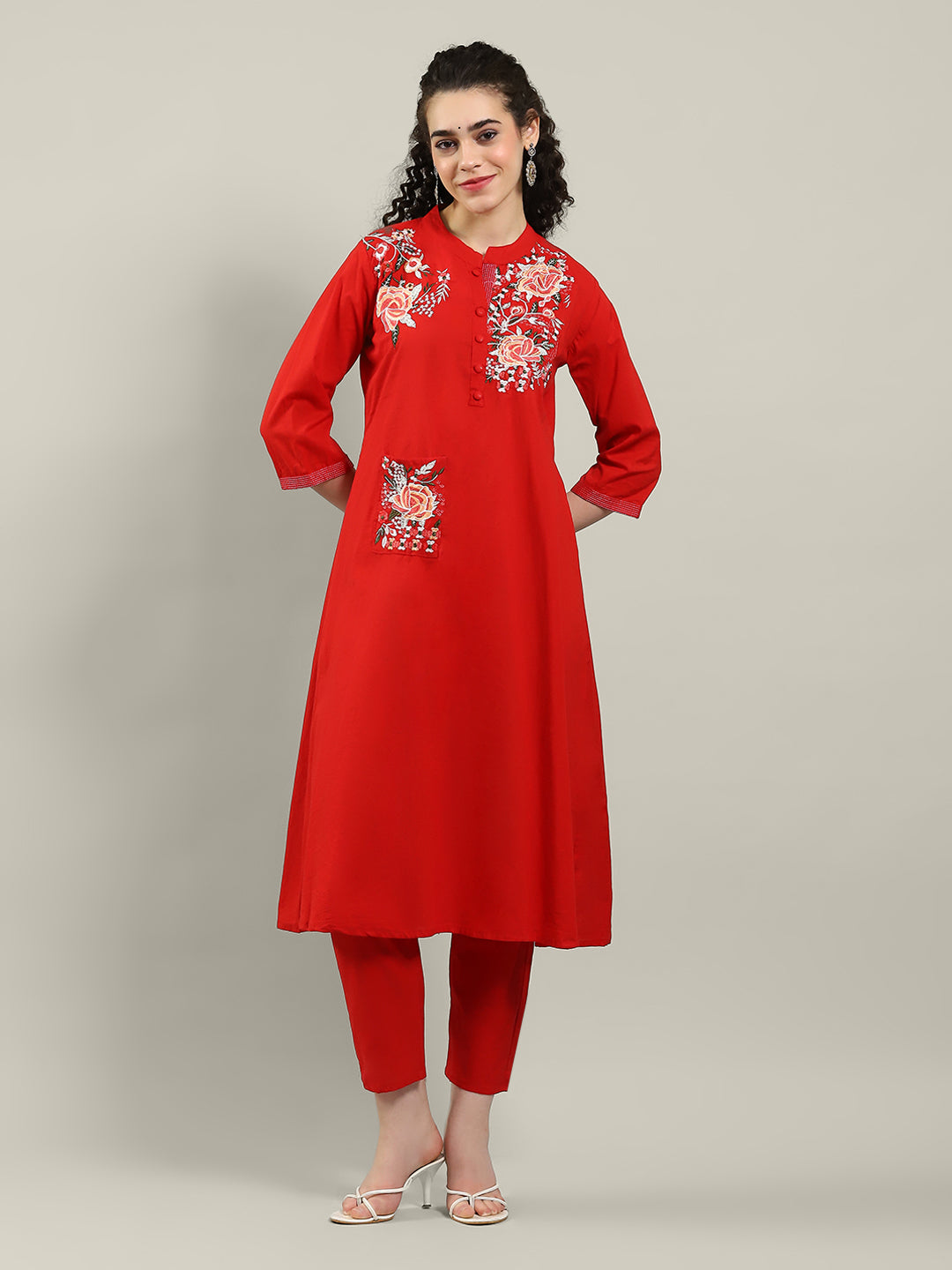 Printed Cotton Blend Kurta With Pants