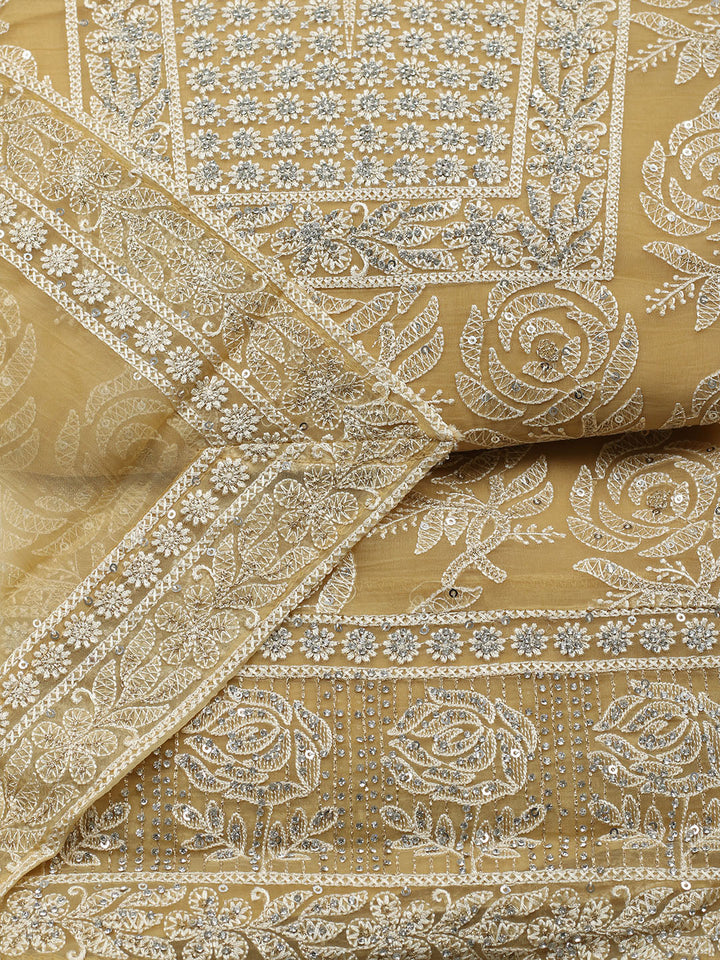 Embroidered Organza Unstitched Suit With Pant &amp; Dupatta